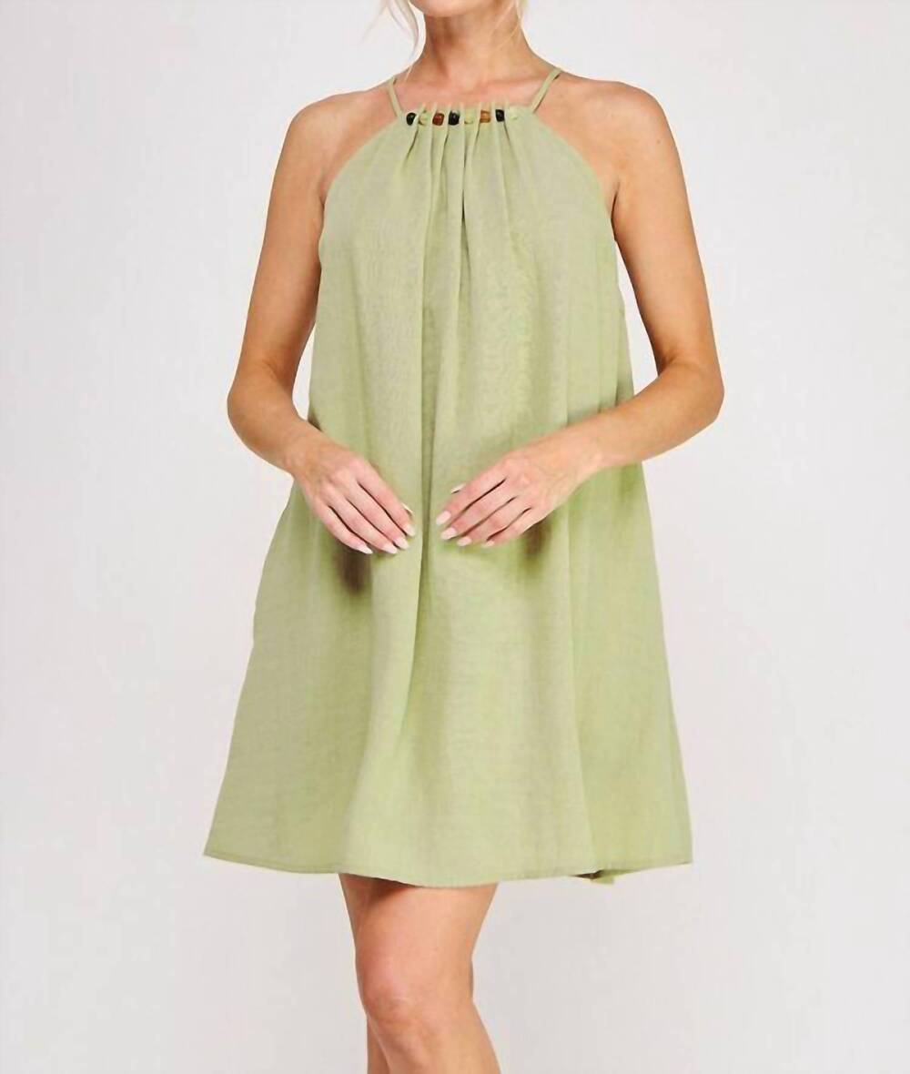 NEW ALLIE ROSE linen bead neck mini dress in sage